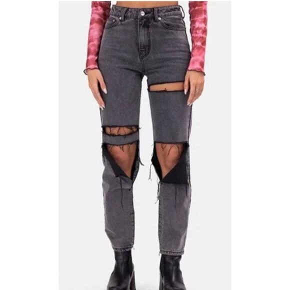 NWT Adika Ripped Distressed Jeans Highwaist Retro Black Wash Size S - Picture 3 of 7